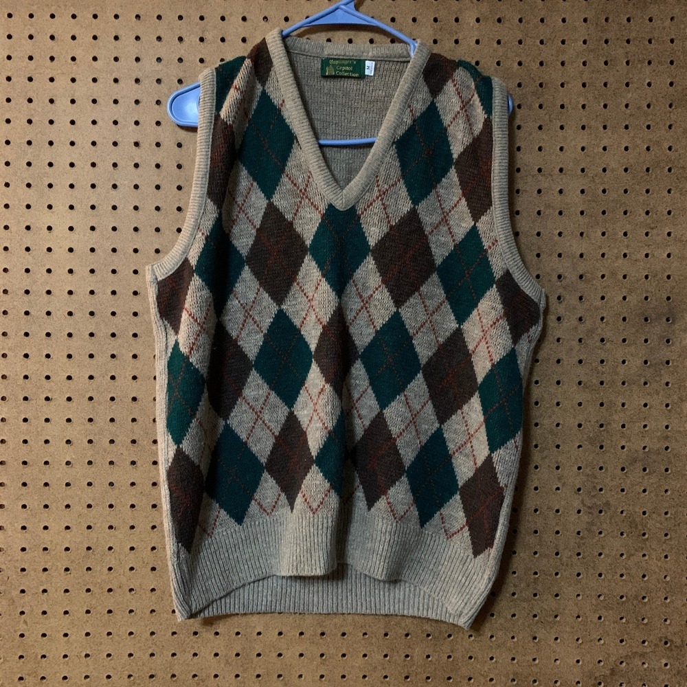 VTG Academia Sweater Vest Medium Argyle Sweater Vest Brown Preppy Professor Golf